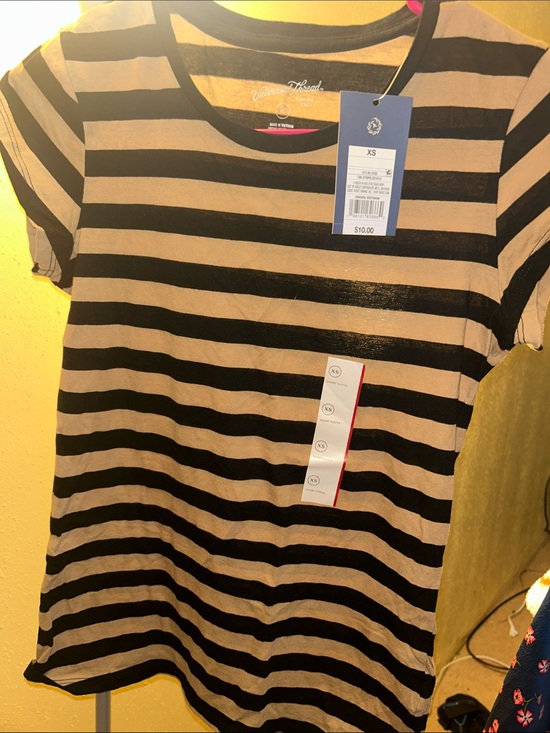 Universal Thread Tops - Universal Thread Black and Tan Striped Short Sleeve Tee